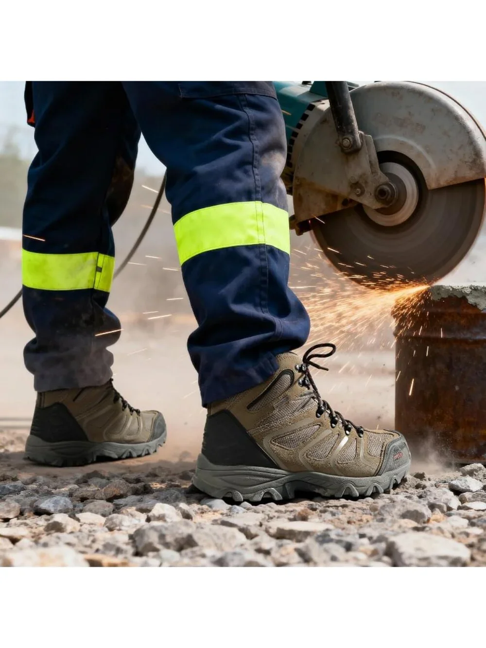 Men's Taupe Waterproof Shoes Casual Mid Top Steel Toe Non Slip Hiking Boots